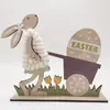 Jardinería de Primavera Adornos de Conejo de Madera Decoraciones Manualidades de Conejito de Pascua y Huevos Adornos Pequeños de Escritorio