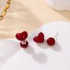 Pendientes de Flores Rojas Flocking de Año Nuevo Nuevo Diseño Nicho Pendientes Retro Exquisitos de Alta Gama para Mujer