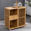 Mesa de Chá Móvel Doméstica Pequena Mesa de Chá Carrinho de Chá Armário Lateral Madeira Maciça Mesa de Chá para Varanda Chaleira Integrada Suporte para Chá Armário