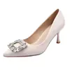 Saltos Altos Apontados com Strass Estilo Francês para Mulheres, Novo 2026 Versátil Salto Gatinho Elegante Festa Salto Agulha Comutador Sapatos de Salto Baixo
