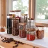 Frasco de Vidrio Sellado de Madera de Acacia en Stock Organizador de Granos de Cocina Organizador de Bocadillos Granos de Café Té Botella de Almacenamiento Transparente