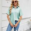 Ropa de mujer transfronteriza de Europa y Estados Unidos 2025 primavera y verano nueva Amazon AliExpress abotonadura sencilla manga corta camisa suelta imitación mezclilla