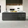 Gabinete Integrado para Bebedouro de Escritório, Ilha de Cozinha com Pia, Aparador, Estação de Trabalho para Café, Armário de Chá em Mármore