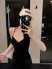 Camisola de tirantes de alta gama para chica hot, con temperamento, pura y sexy, con cuentas, copas en el pecho y hermoso diseño en la espalda, para usar como prenda exterior
