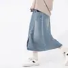 Saia Infantil 2025 Estilo Coreano Saia Midi para Crianças Médias e Grandes Retrô Novo Estilo Saia Jeans Estilo Primavera e Outono Meia Saia para Crianças Médias e Grandes