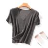 Camiseta de Punto de Ramio de Verano 2025 de Manga Corta para Mujer Holgada con Cuello en V Jersey Corto de Abrigo Fino
