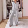 Conjunto de dos piezas de estación independiente otoño 2025, nuevo casual, cuello en V, manga larga, top holgado y pantalones de pierna ancha