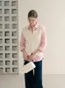 Chaleco de punto grueso estilo coreano para mujer, chaleco corto sin mangas holgado de cuello redondo para otoño, top versátil para capas