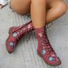 Comércio exterior plus size Europa e Estados Unidos botas martin bordadas retrô outono e inverno 2024 novas botas de cavaleiro com salto quadrado e renda bordada