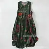 Vestido Casual de Algodón Puro con Estampado Digital Nuevo Transfronterizo, Cuello Redondo, Sin Mangas, Largo Medio, para Mujer, Verano en la Playa