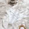 Pantis de Hilo de Hielo de Corte Alto de Cobertura Media para Mujer con Diseño Hueco Asimétrico Cruzado y Abertura Alta