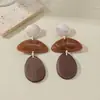 Pendientes transfronterizos de color marrón caramelo intenso con detalles de resina, pendientes de botón exagerados de estilo Maillard marrón vintage, de nicho europeo y americano, para mujer
