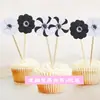 Pastel fiesta banquete cumpleaños banderín-inserto tarjeta fiesta enchufe decoración rosa blanco negro Camelia flor de cinco pétalos 6 piezas