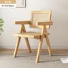 Silla de comedor nórdica de ratán de madera maciza con respaldo para uso doméstico, ideal para oficinas, ideal para personas sedentarias y que no se cansan.