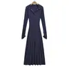5518-25 Nuevo Estilo Otoño Estilo Americano Puro Lujoso Solapa Un Botón Cintura Adelgazante Manga Larga Vestido de Falda Larga
