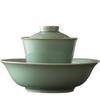 Yue Kiln Celadón Sancai Tazón Gai Taza de Té Tazón de Té Individual con Tapa Hogar Pequeño Verde Ciruela Tazón de Té de Mano