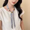 Collar Bufanda de Seda con Cuentas Cuadros Azules Estilo Retro Francés para Mujer, Estilo Delgado de Primavera y Verano, Versátil para el Uso Diario, Bufanda de Cuello Ajustable