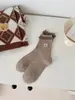 Calcetines Bordados de Oso para Mujer de Primavera y Otoño, Calcetines de Media Caña con Estampado de Lunares y Flores, Calcetines para Niña Color Café Estilo Ballet, Calcetines Holgados
