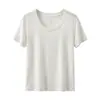 Camiseta de Manga Corta de Lino Tencel para Mujer con Diseño de Costura Trasera, Sensación de Gama Alta de Nicho, Top Camiseta de Cuello Redondo de Lyocell para Mujer
