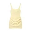 Vestido justo sexy estilo francês, sem mangas, com decote quadrado e alças, acinturado, franzido, vestido camisola curto midi