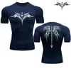 Camiseta de Manga Corta de Compresión Angel Sword Negra Camiseta de Fitness para Hombre Muscular Secado Rápido Protección Solar Deportiva Camiseta Ajustada