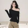 Camiseta de Manga Larga Ajustada de un Hombro para Mujer, Ropa Exterior de Primavera/Otoño, Top Base Elegante para Mujer, Top Sexy de Chica Caliente para Deseo Puro