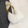 Bolso de Mano con Cuentas de Madera, Bolso de Peluche, Estilo Otoño e Invierno, Bolso de Imitación de Piel de Conejo Rex, Bolso de Hombro, Moderno, Elegante, Versátil Bolso Peludo