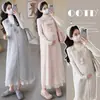 Conjunto de vestido de malha colete de maternidade floral tridimensional suave 2026 outono e inverno vestido de colete de maternidade sem mangas com acabamento em renda