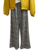 [Estampado de Leopardo Niebla] Pantalones casuales para mujer para otoño, con corte relajado, cintura con cordón, cintura elástica, diseño de pierna ancha holgada y estilo hasta el suelo