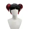 Comercio Exterior Europeo y Americano Nuevo Artículo Transfronterizo Más Vendido Peluca Corta Negra y Roja Resaltada para Cosplay de Anime con Flequillo y Doble Cola de Caballo Fibra Sintética