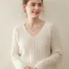 Estilo Novo Outono e Inverno 100% Cashmere Puro Suéter para Mulheres Gola V Trançado Espessado Suéter Estilo Preguiçoso Solto Base de Tricô Macia e Sedosa