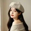 Boina de Lã Confortável Casual com Circunferência de Cabeça Grande para Mulheres, Estilo Coreano Outono e Inverno Chapéu Octogonal Versátil Estilo Ins Que Faz o Rosto Parecer Menor