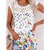 Chaleco informal holgado de algodón de colores con cuello redondo y borde de encaje con estampado floral para mujer de Amazon, estilo europeo y americano, verano 2022