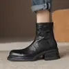 24 Otoño Invierno Estilo Callejero de París Estilo Británico Suela Gruesa Que Aumenta la Altura Botas Martin Otoño Invierno Nuevas Punta Redonda Cremallera Trasera Botines Cuero Genuino