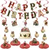 Navidad Vintage Cumpleaños Pancarta de Tirar Fiesta Banner de Letras Decoración Colgante en Espiral Decoraciones para Cupcakes