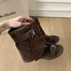 Botines de verano abiertos para mujer con plataforma gruesa, hebilla de cinturón para aumentar altura, pedrería, para usar en exteriores, botas 2026