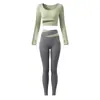 Conjunto de Ropa Deportiva para Mujer de Bloques de Color, Corto, Manga Larga, Cintura Alta, para Yoga y Ejercicio, Ropa de Fitness Elástica