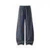 Pantalones largos de pierna ancha, color gris oscuro, estilo 2026, con caída fluida, talla grande, texturizados, casuales para hombre, peso pesado, novedad