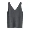 Top de tirantes finos 100% Cachemira Cuello en V al frente Cuello en U en la espalda Para Mujer Capa Interior Tejido Color Sólido Tirantes Finos Pequeños Capa Base Sin Mangas Prenda Exterior