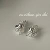 Pendientes de Corazón con Lazo de Plata de Ley S925 Ouni para Mujer Diseño de Nicho Dulce Estilo Ins Pendientes Versátiles Pendientes