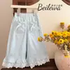 Novas Calças Casuais de Renda Estilo Coreano de Algodão Puro para Meninas de Verão Moda Bebê Calças Tendência Infantil Roupas Infantis da Moda