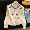 Suéter Abrigo de Punto Grueso Estilo Coreano con Lentejuelas, Lazo Dulce Estilo Chanel, Cuello Redondo, Otoño Invierno Nuevo