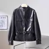 Chaqueta de cuero genuino estilo Wang Luodan para mujer, nuevo modelo otoño 2026, chaqueta de piel de oveja holgada de cuello alto de un solo botón