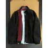 Chaqueta de cuero PU roja de alta gama tipo patchwork para mujer, chaqueta de aviador de otoño con cuello alto, estilo workwear, chaqueta de béisbol para pareja