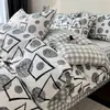 Juego de Cuatro Piezas de Algodón Puro Estilo Nórdico, Funda Nórdica 100% Algodón Puro, Sábana Plana, Sábana Ajustable, Ropa de Cama Sencilla para Dormitorio Principal, Juego de Tres Piezas para Estudiantes