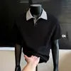 Ropa para Hombre Estilo Old Money con un Toque Retro Diseño de Punto de Manga Corta, Camiseta de Verano de Manga Corta de Negocios de Alta Gama con Cuello, Corte Ajustado