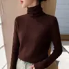 Novo suéter feminino de malha fina para outono e inverno com padrão espinha de peixe, gola alta sobreposta, blusa interna afuniladora, suéter interno com toque de alta qualidade