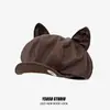 2025 Nuevo Beret de Cuero con Orejas de Gato Lindo Retro Japonés para Mujer Otoño Dulce Fresco Versátil Sombrero de Artista Tendencia