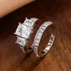 Anillo de combinación de plata chapada en oro para pareja, anillo de joyería de boda y compromiso, venta al por mayor