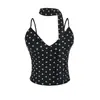 Verano 2026 Nuevo Estilo Americano Chica Picante Ajustado Top Corto Lunares Cuello en V Tirantes de Cinta Camisola para Mujer
